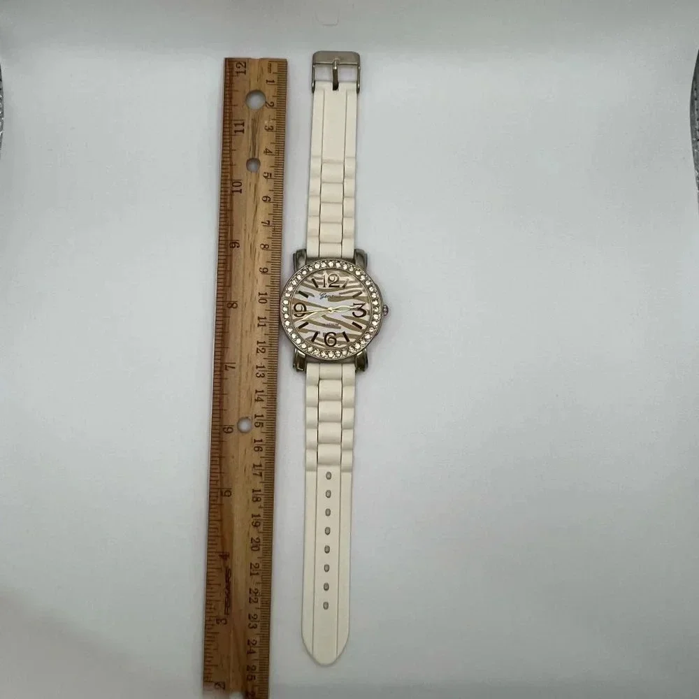 Geneva Platinum Oversized Ladies Zebra Watch Working